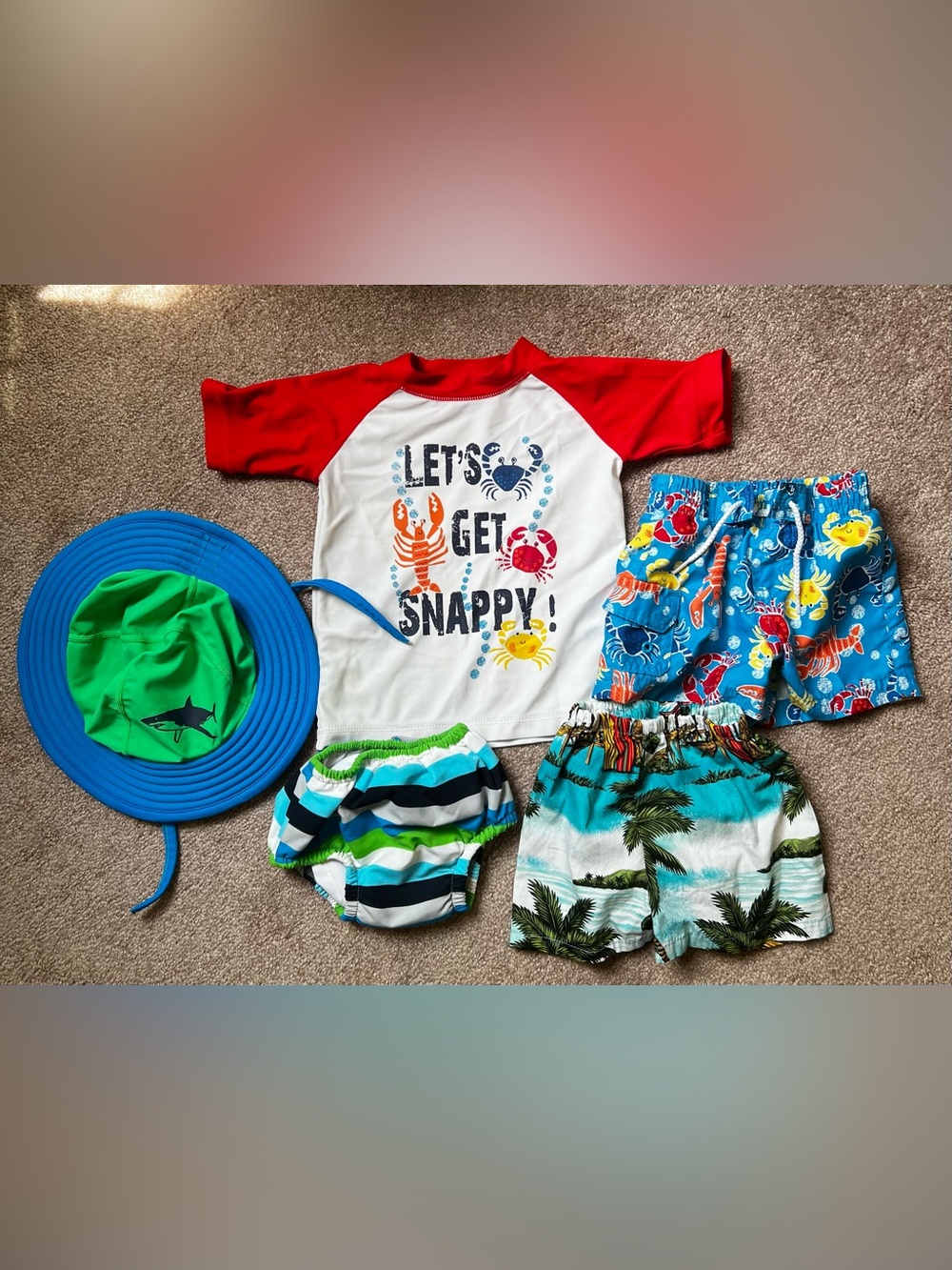 Hanna Andersson i play Baby Boy Swimwear Bundle Hat Rash Guard Trunks Diaper XS